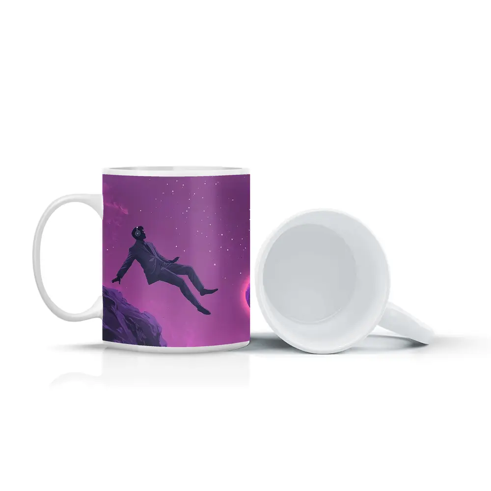 Man Floating In Purple Starry Night Sky – Mugs