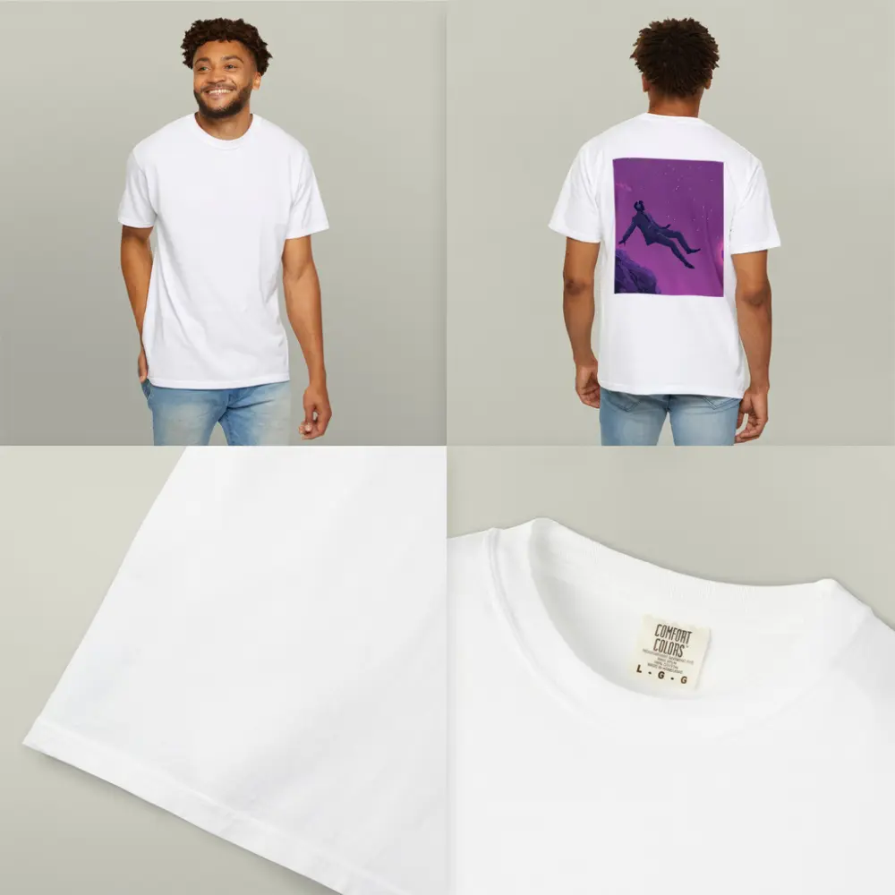 Man Floating In Purple Starry Night Sky – T-Shirts