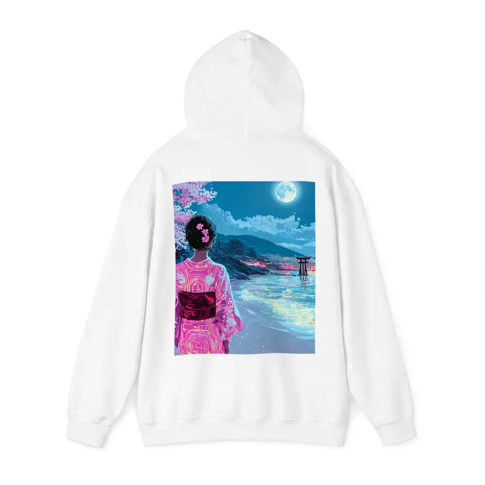 Japanese Woman Kimono Cherry Blossoms Moon Night – Hoodies