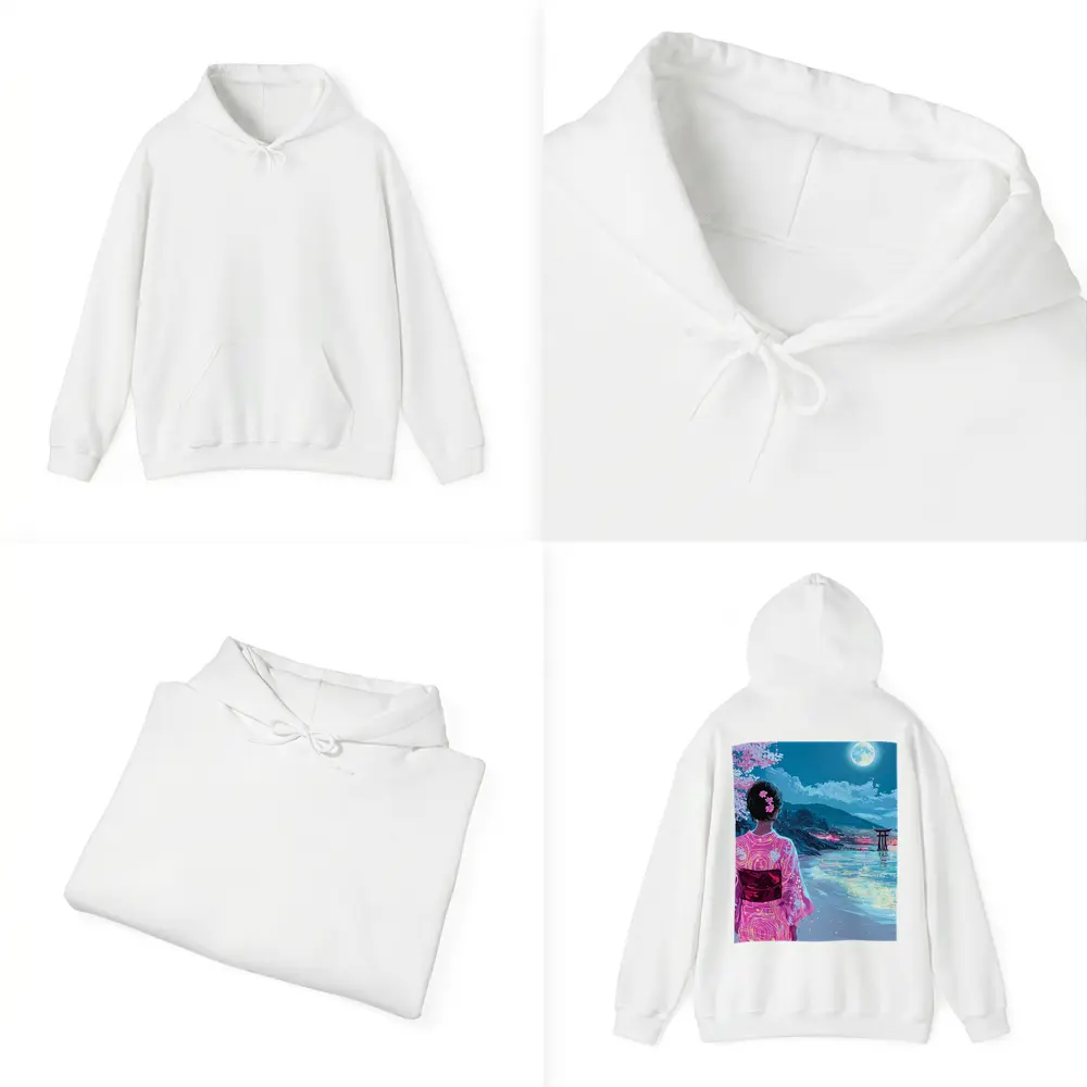 Japanese Woman Kimono Cherry Blossoms Moon Night – Hoodies
