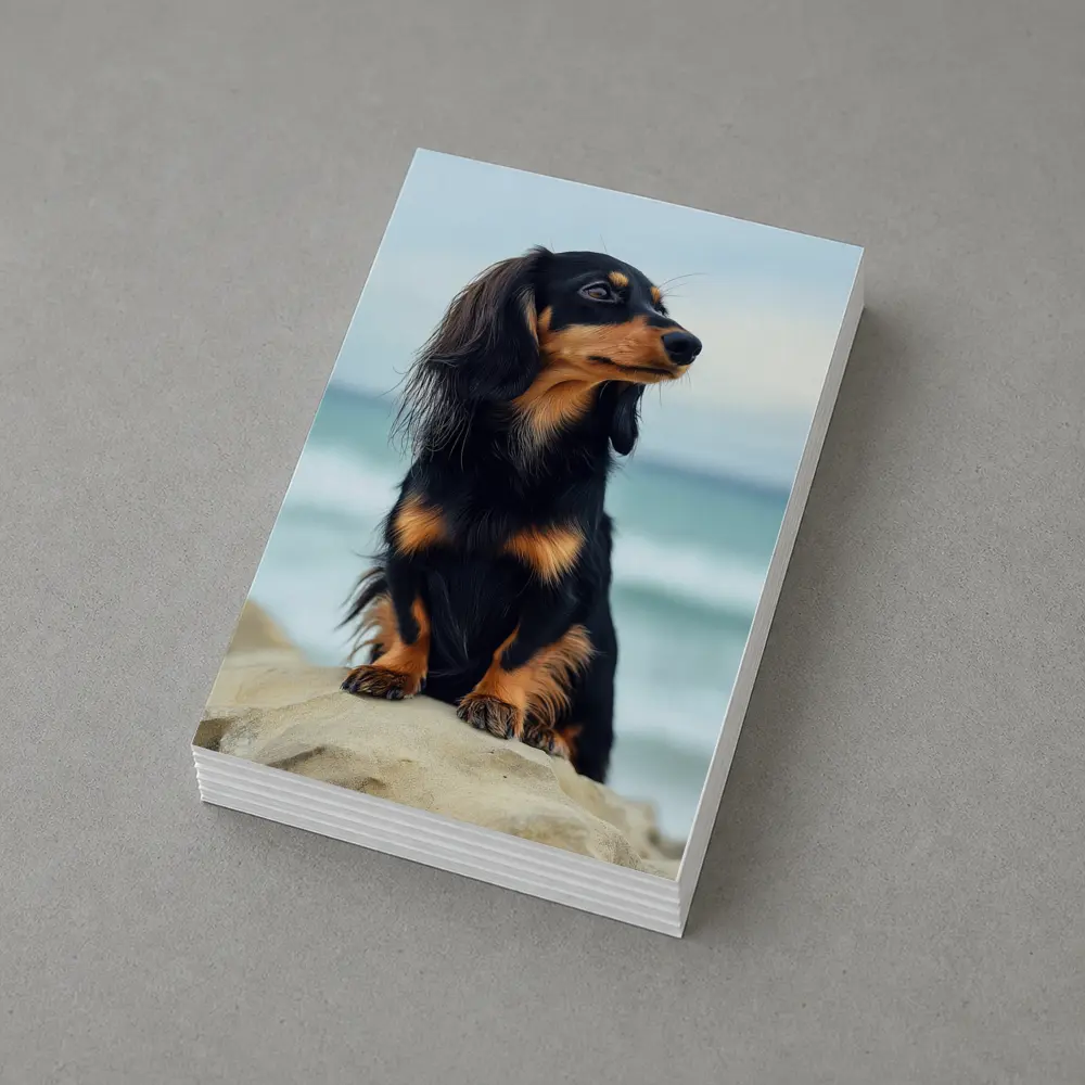 Long Haired Dachshund Sitting By Ocean – Postcards