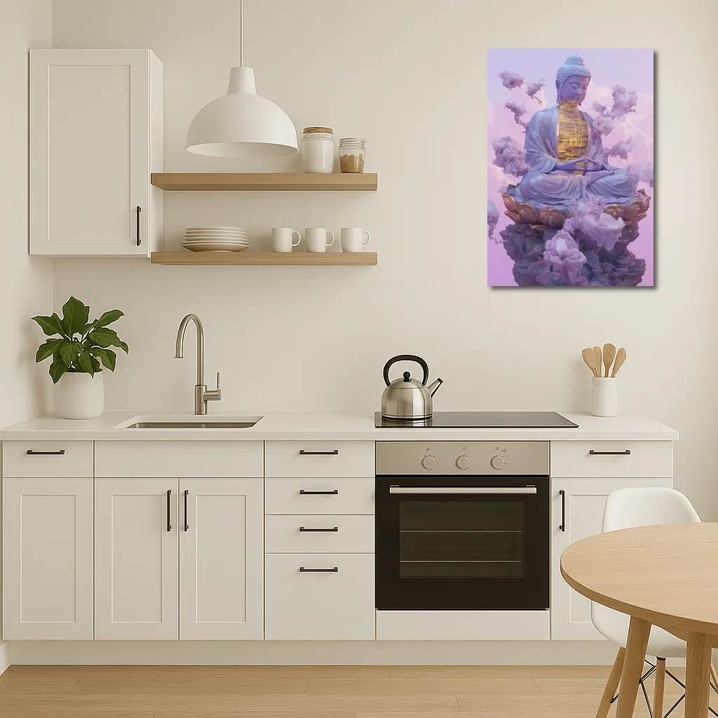 Buddha Statue Lotus Cloud Purple Sky – Wall Art