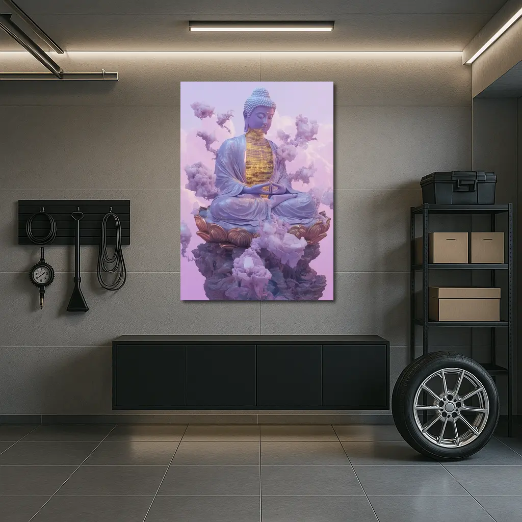 Buddha Statue Lotus Cloud Purple Sky – Wall Art