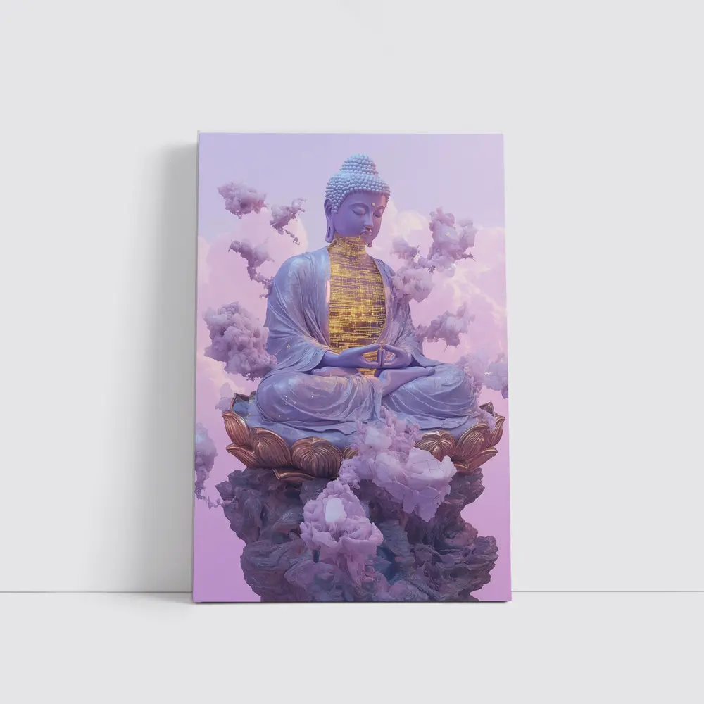 Buddha Statue Lotus Cloud Purple Sky – Wall Art