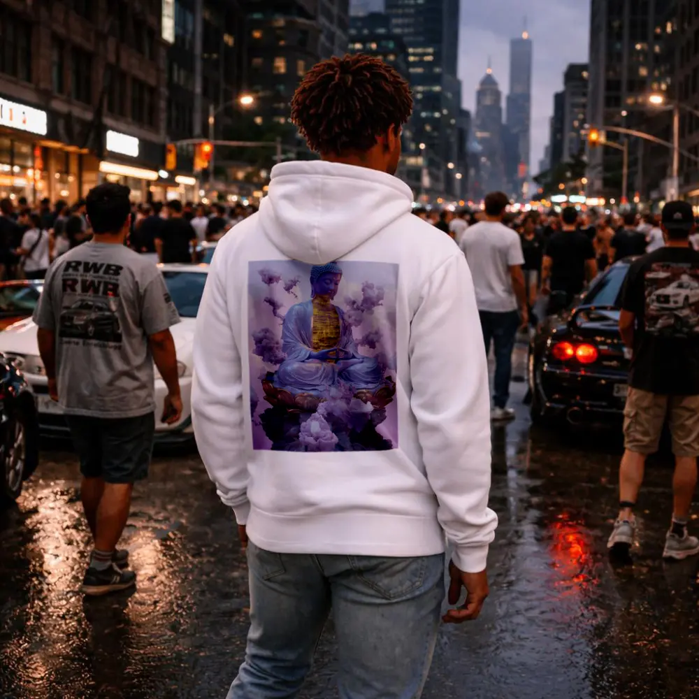 Buddha Statue Lotus Cloud Purple Sky – Hoodies