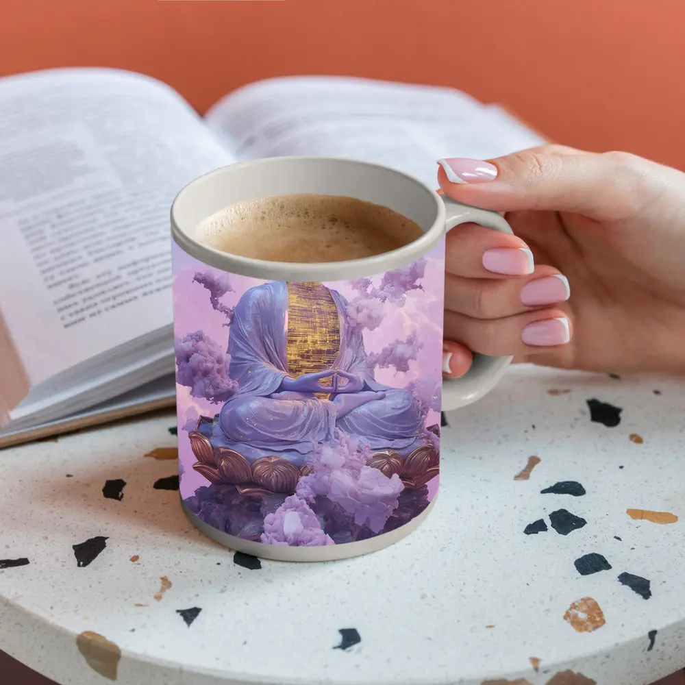 Buddha Statue Lotus Cloud Purple Sky – Mugs
