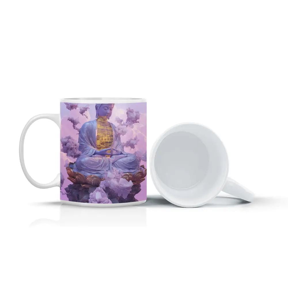 Buddha Statue Lotus Cloud Purple Sky – Mugs