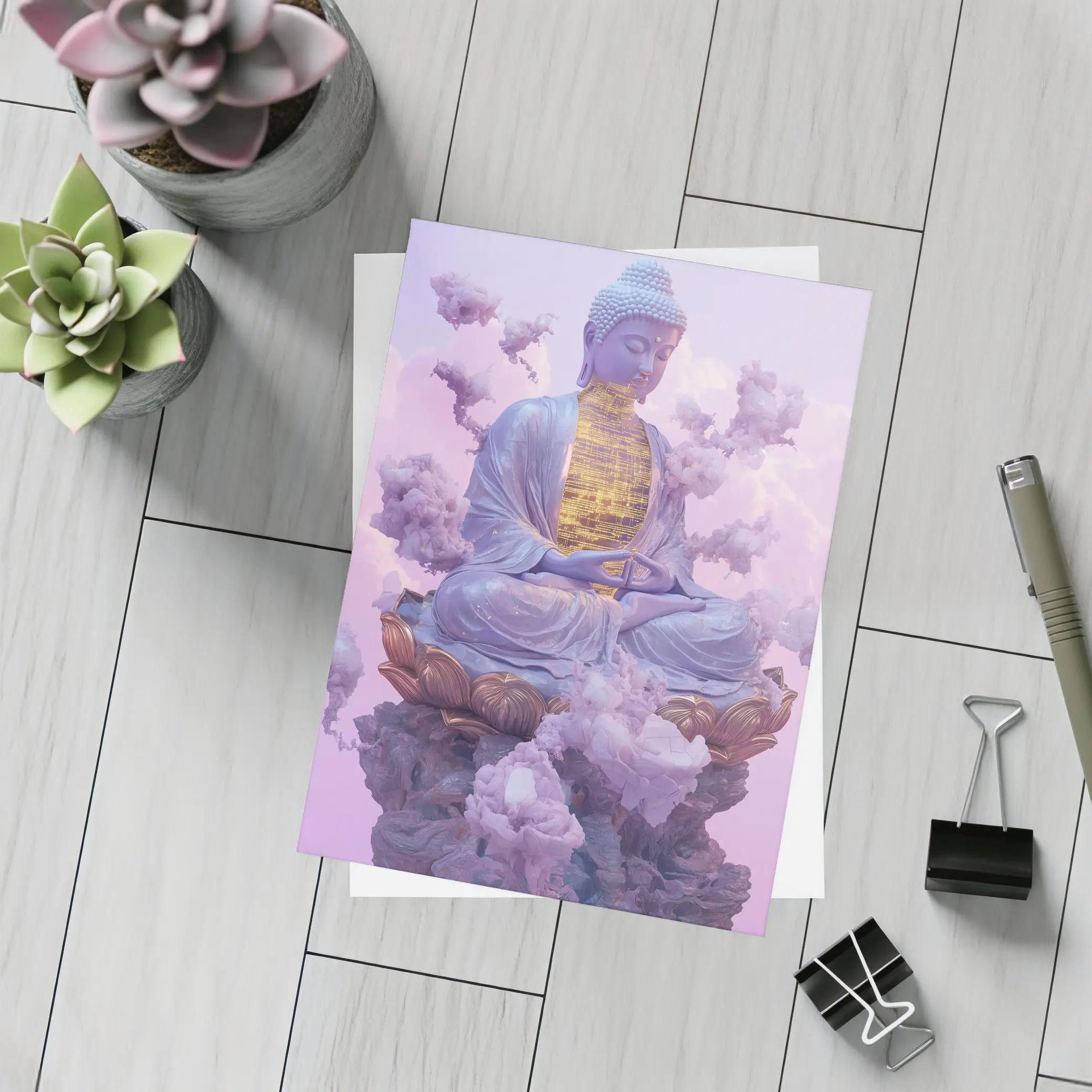 Buddha Statue Lotus Cloud Purple Sky – Postcards