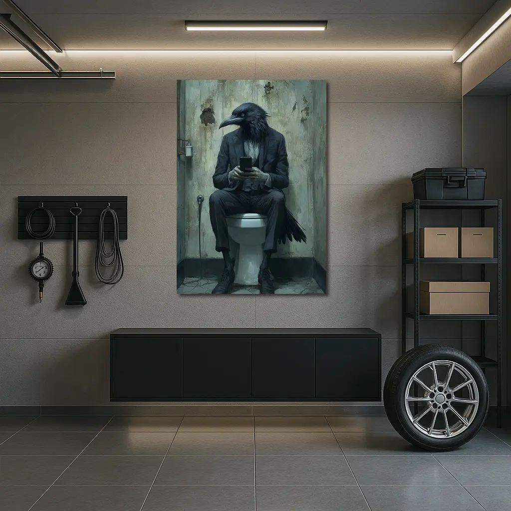 Crow In Suit On Toilet Dark Art – Wall Art