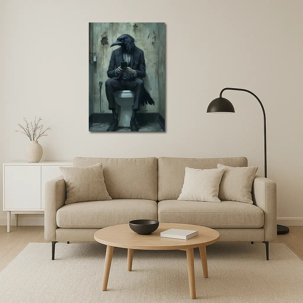 Crow In Suit On Toilet Dark Art – Wall Art