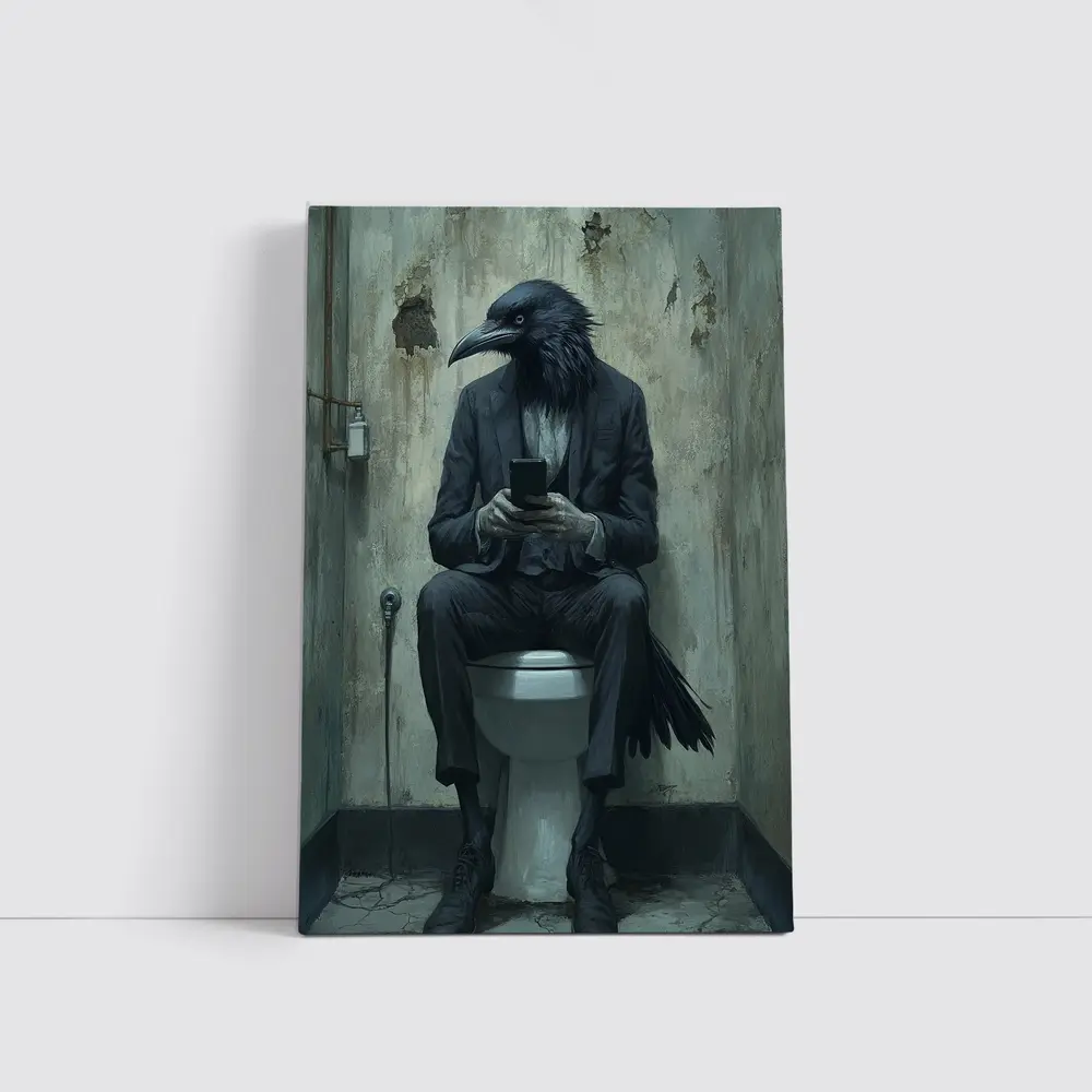 Crow In Suit On Toilet Dark Art – Wall Art