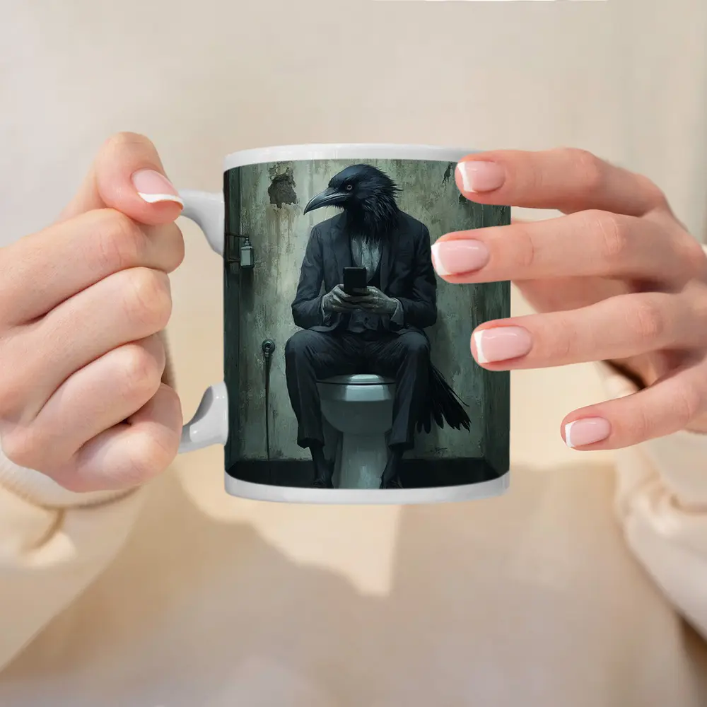 Crow In Suit On Toilet Dark Art – Mugs