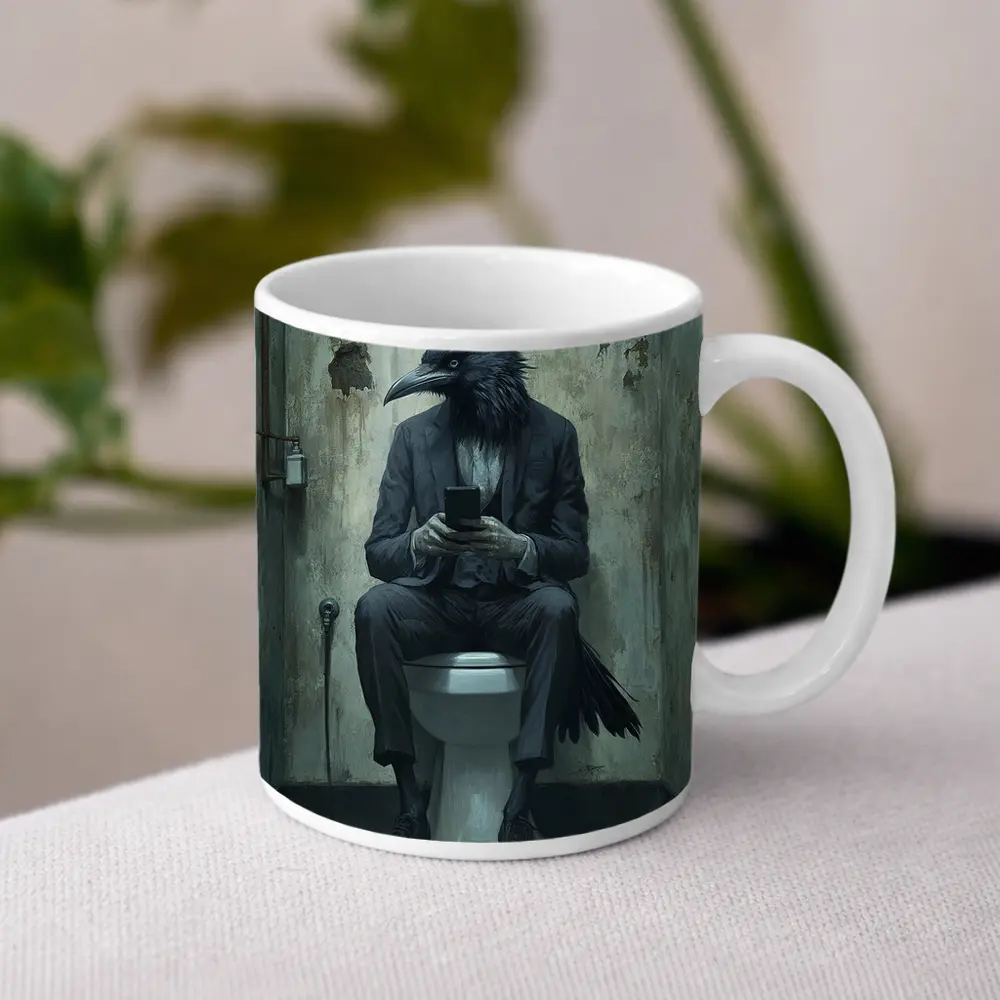 Crow In Suit On Toilet Dark Art – Mugs