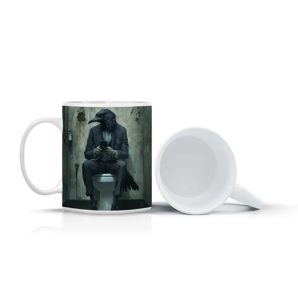 Crow In Suit On Toilet Dark Art – Mugs