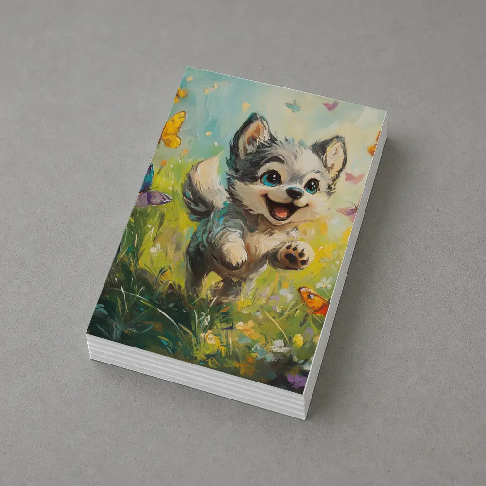 Happy Puppy Chasing Butterflies In Meadow – Postcards