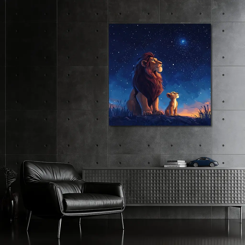 Lion And Cub Starry Night Sky Art – Wall Art