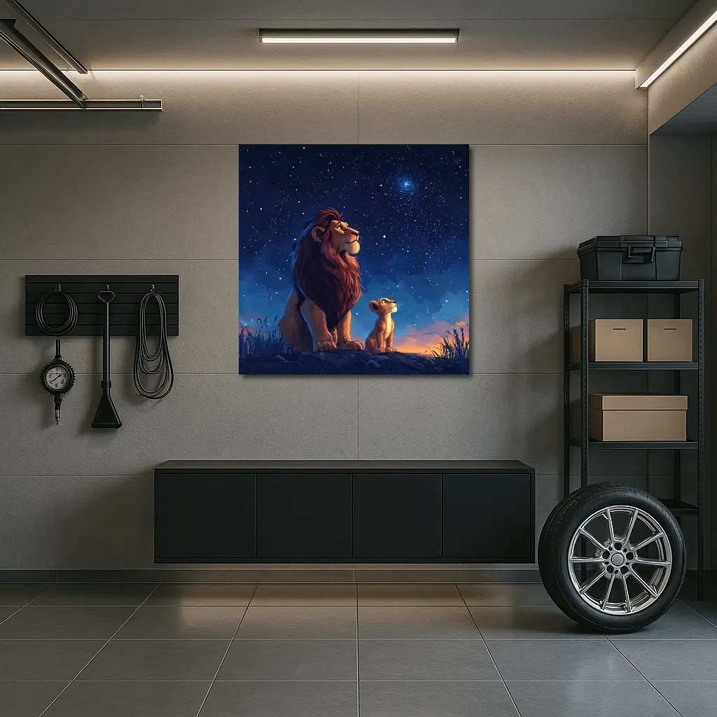 Lion And Cub Starry Night Sky Art – Wall Art