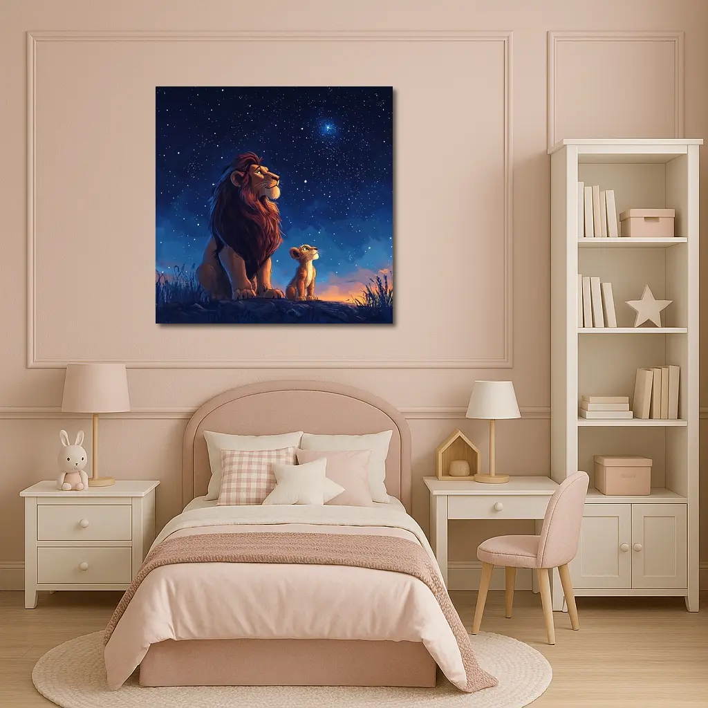 Lion And Cub Starry Night Sky Art – Wall Art
