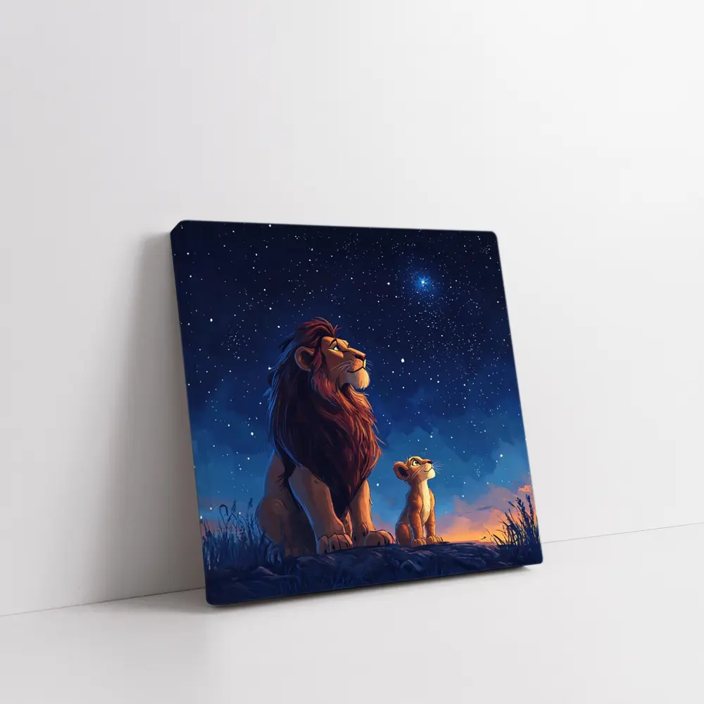 Lion And Cub Starry Night Sky Art – Wall Art