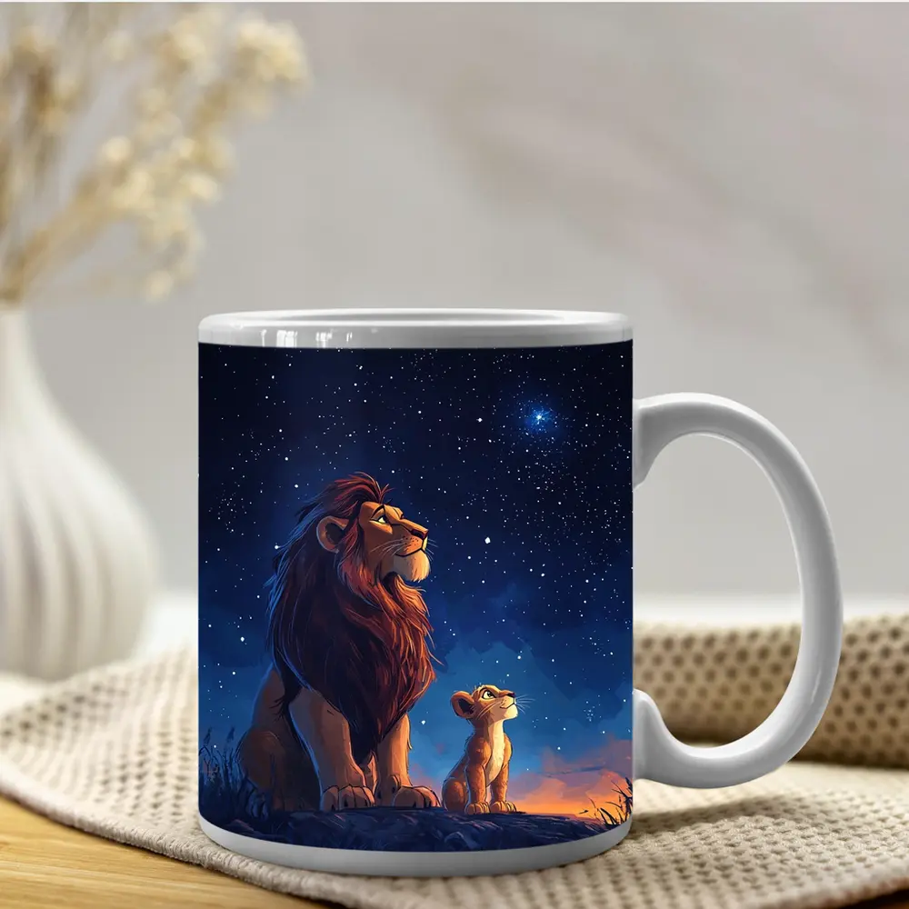 Lion And Cub Starry Night Sky Art – Mugs