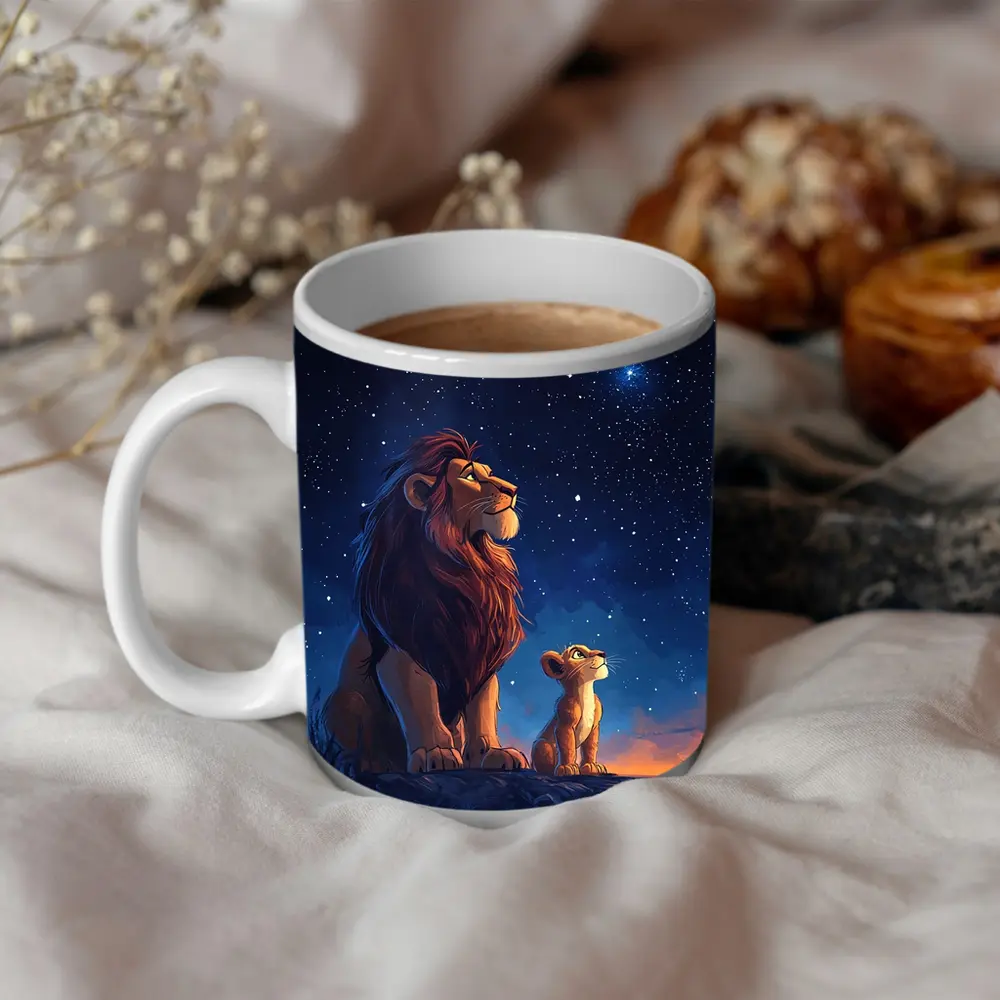 Lion And Cub Starry Night Sky Art – Mugs
