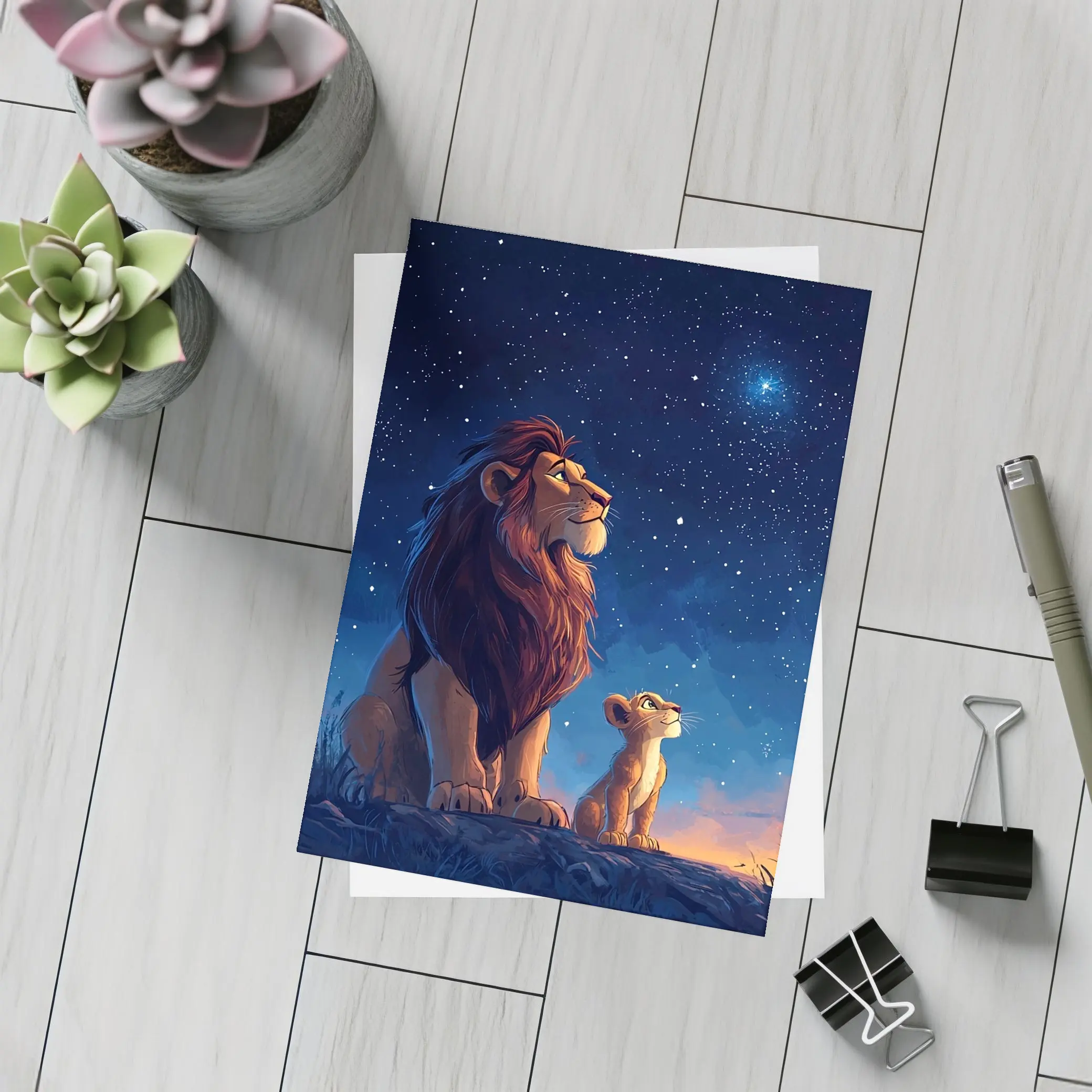 Lion And Cub Starry Night Sky Art – Postcards