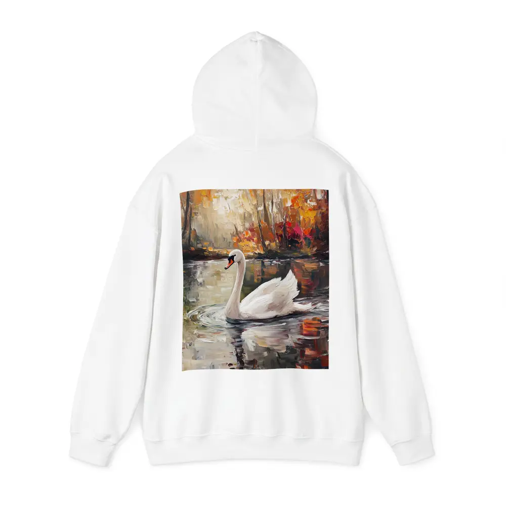 White Swan Oil Painting Autumn Lake – Hoodies