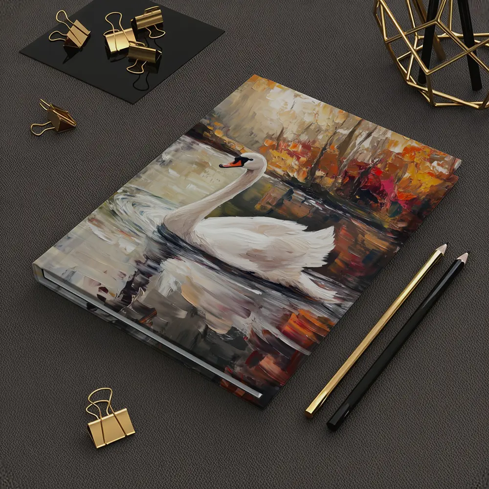 White Swan Oil Painting Autumn Lake – Notebooks