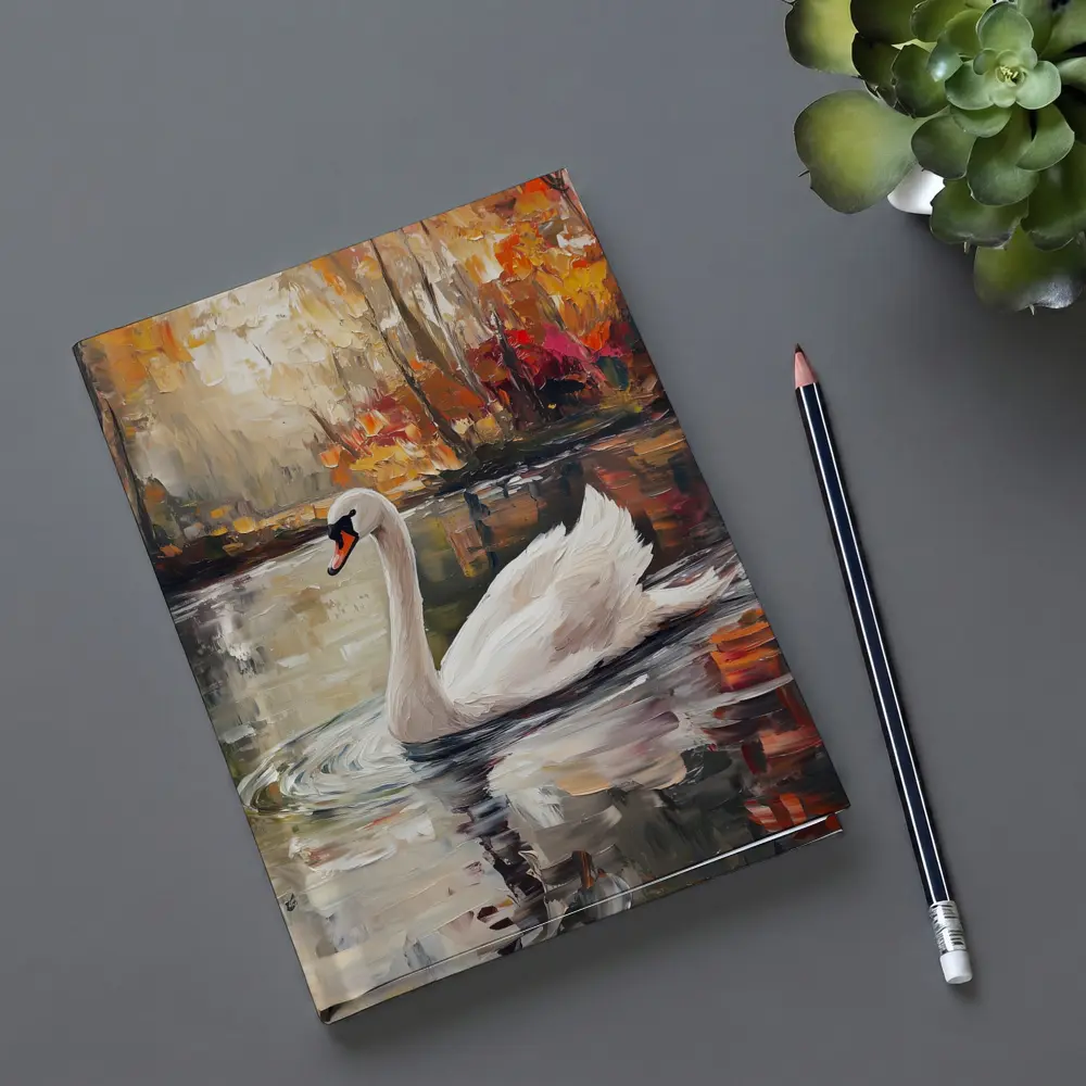 White Swan Oil Painting Autumn Lake – Notebooks