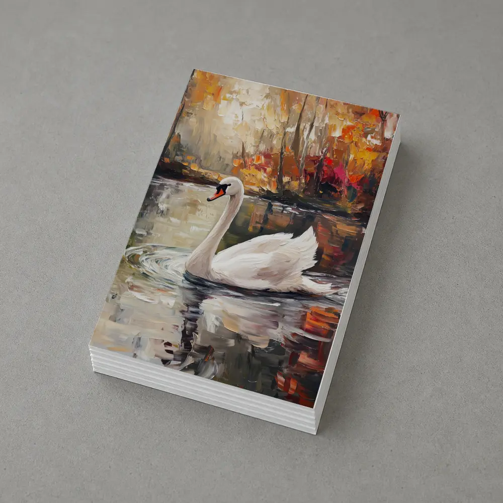 White Swan Oil Painting Autumn Lake – Postcards