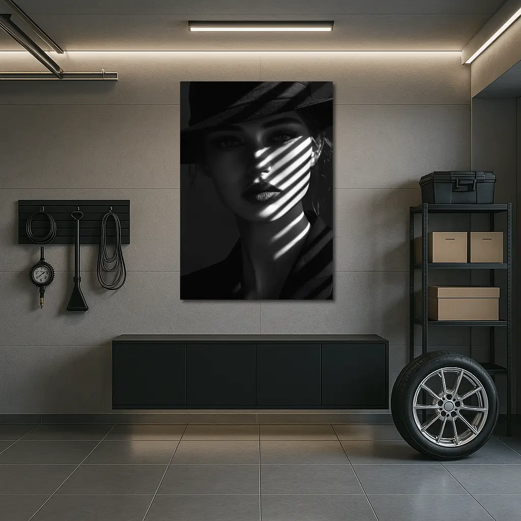 Woman in Black Hat Shadow Light Portrait – Wall Art