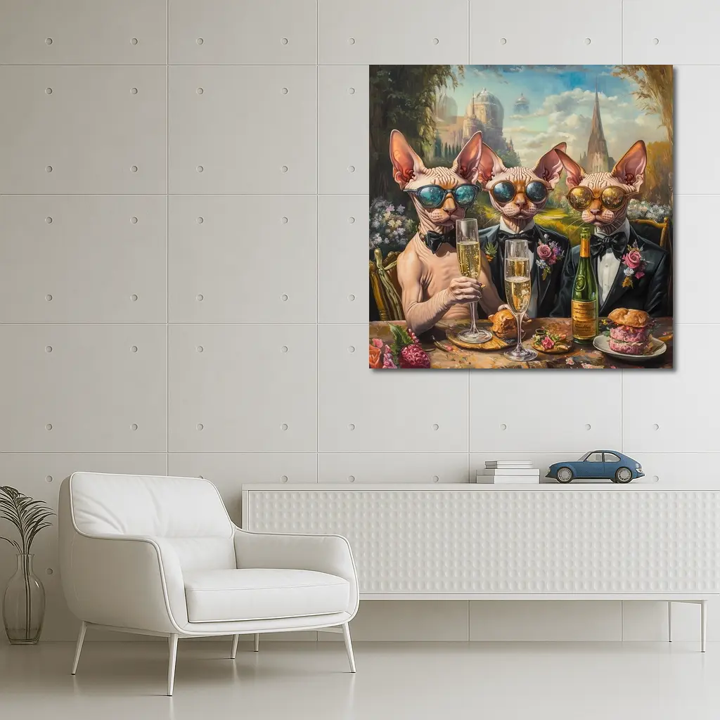 Sphynx Cats Champagne Toast Garden Party – Wall Art