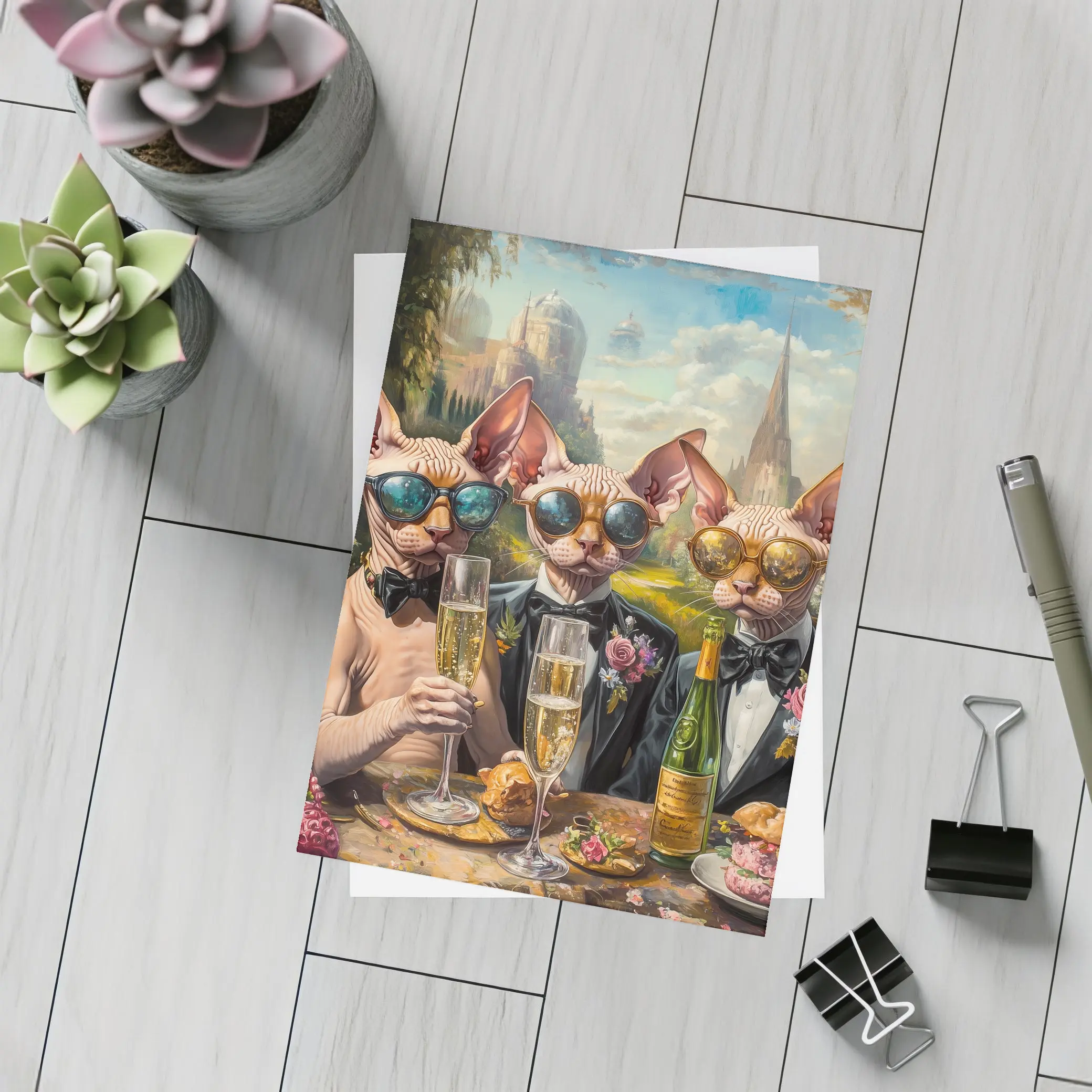 Sphynx Cats Champagne Toast Garden Party – Postcards