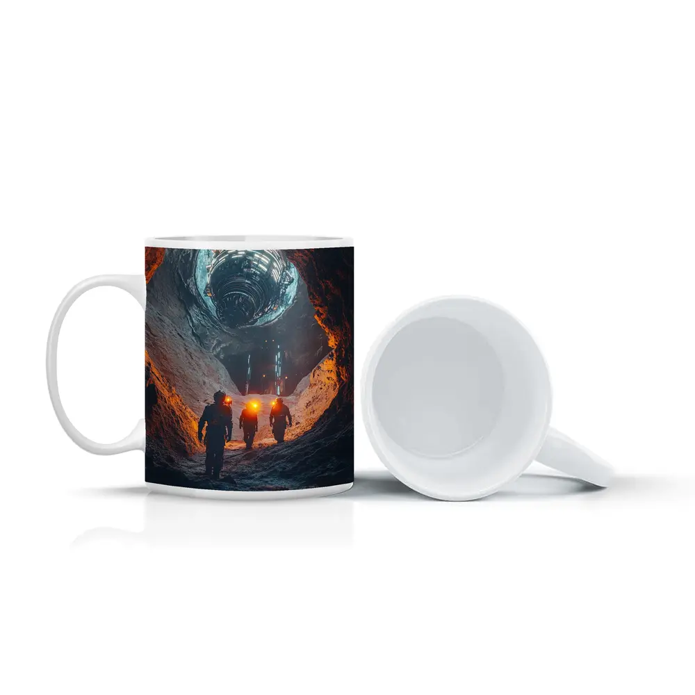 Astronauts Walking Through Glowing Sci Fi Cave – Mugs