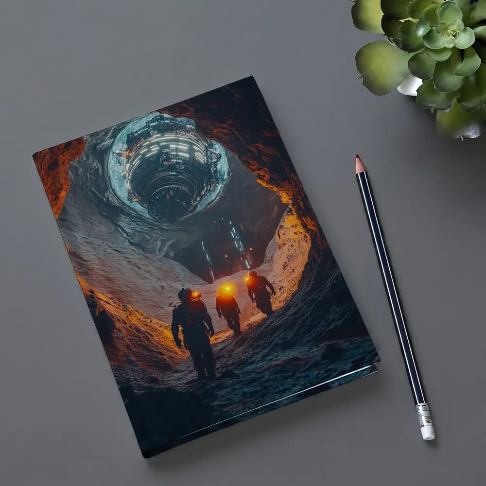Astronauts Walking Through Glowing Sci Fi Cave – Notebooks