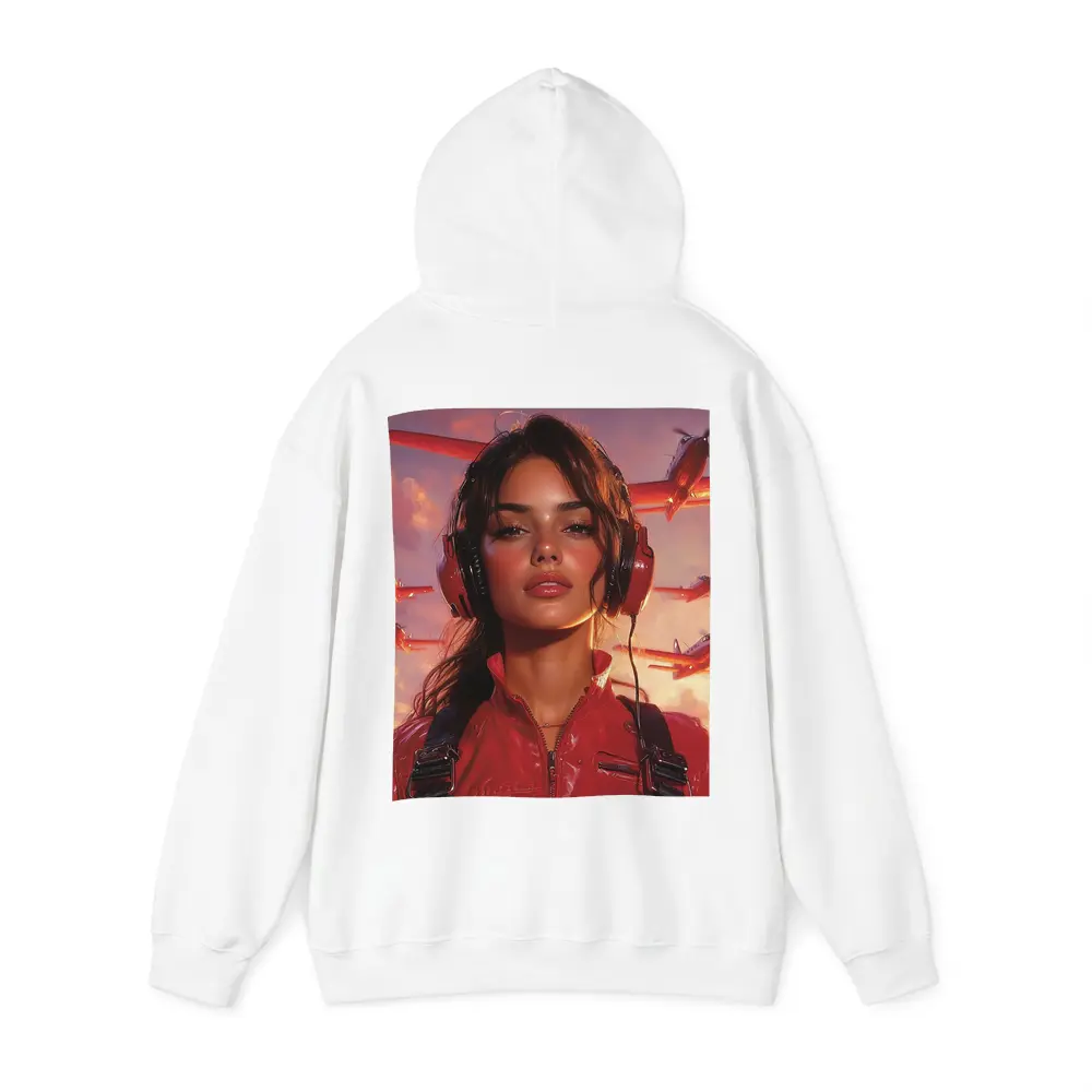 Female Pilot Red Jumpsuit Airplanes Sky – Hoodies