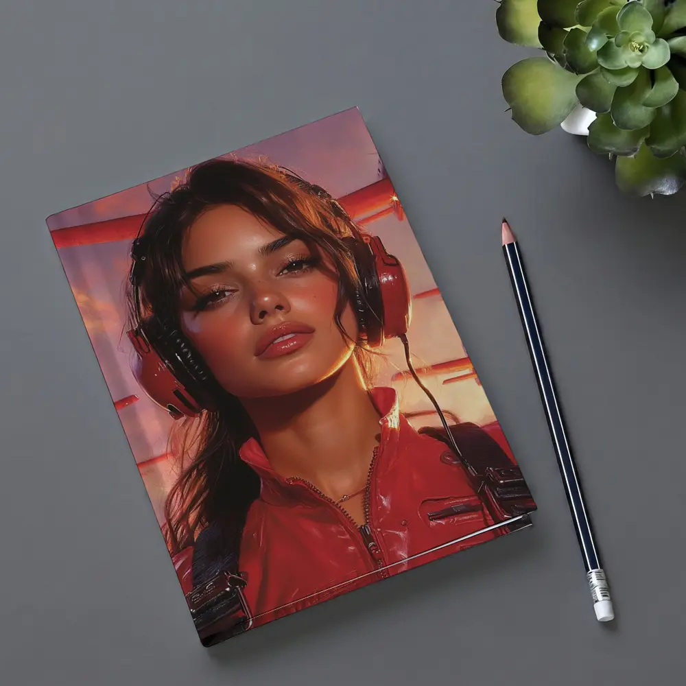 Female Pilot Red Jumpsuit Airplanes Sky – Notebooks