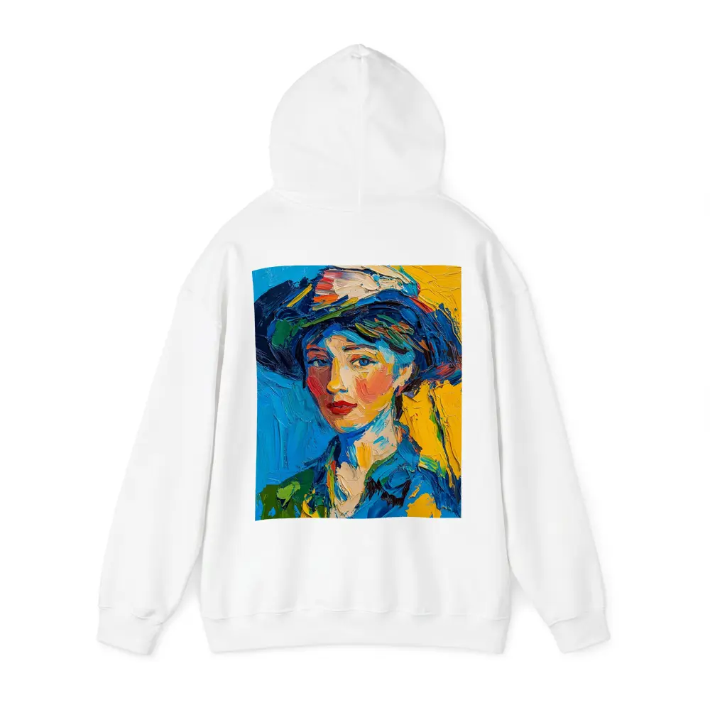 Expressionist Woman Portrait Blue Yellow Background – Hoodies