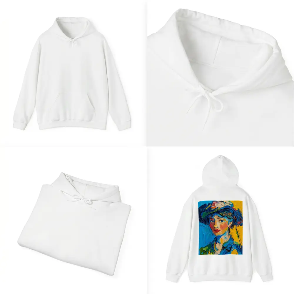 Expressionist Woman Portrait Blue Yellow Background – Hoodies