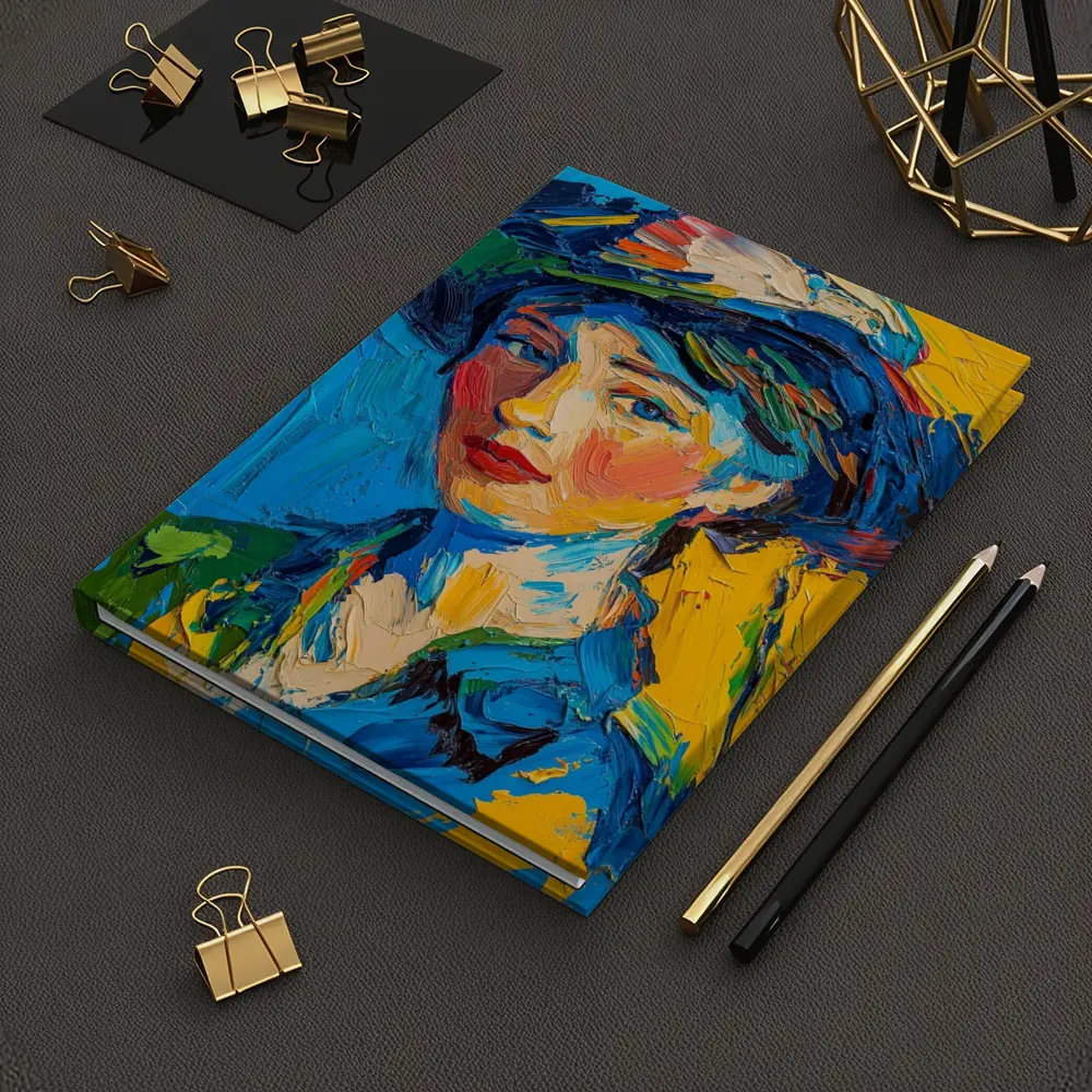 Expressionist Woman Portrait Blue Yellow Background – Notebooks