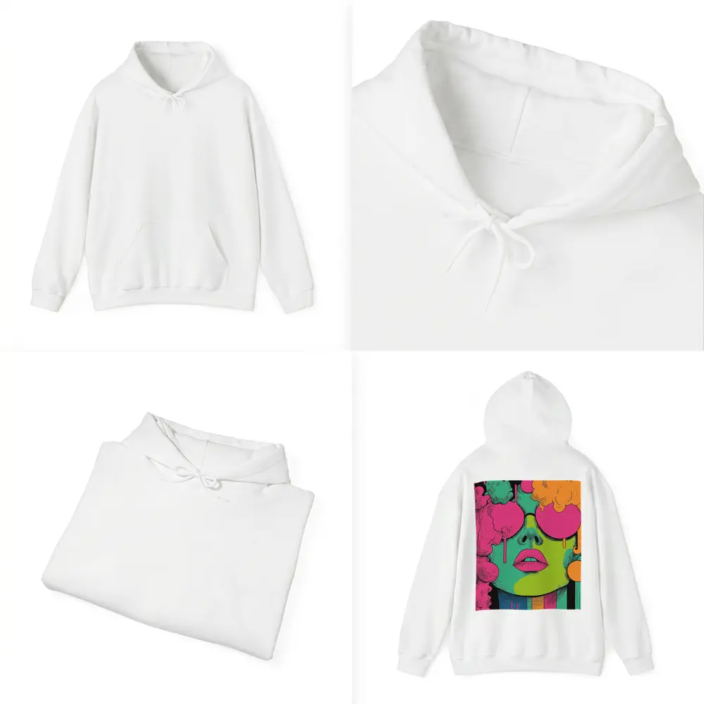 Pop Art Woman Face Neon Colors Illustration – Hoodies