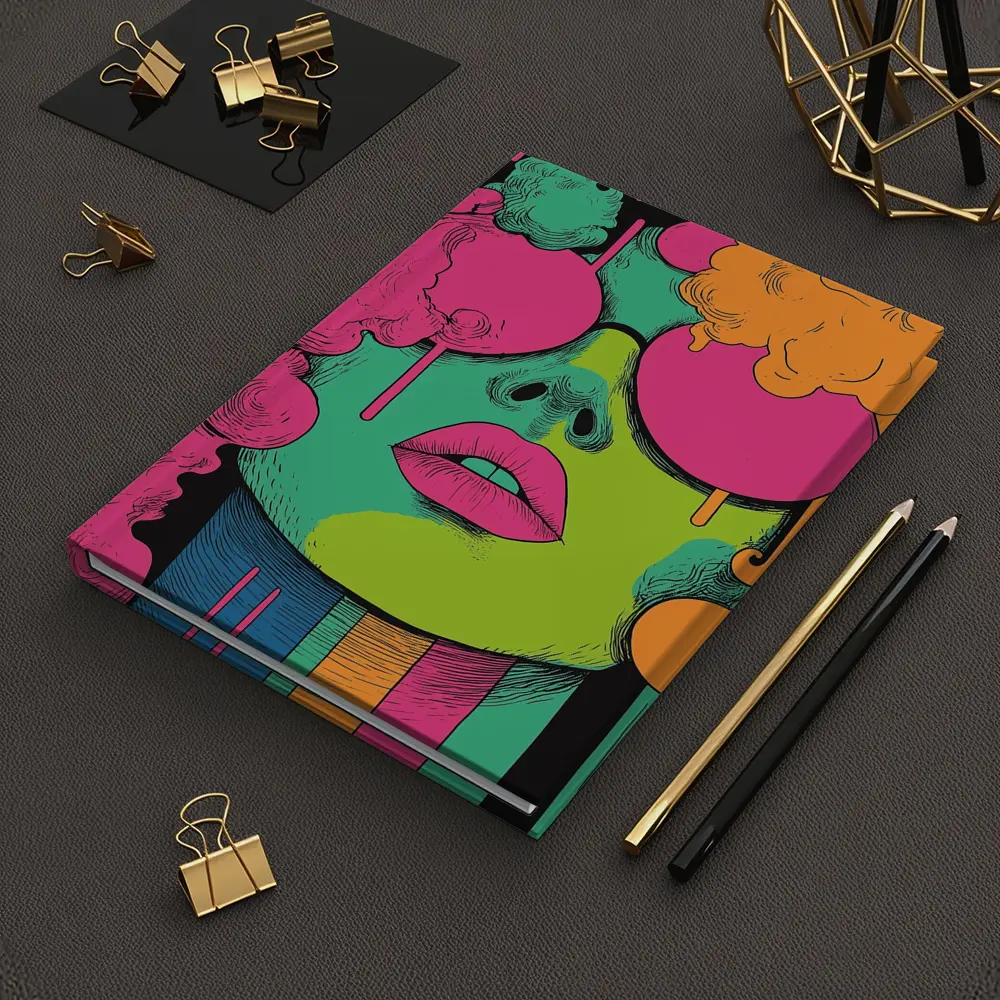 Pop Art Woman Face Neon Colors Illustration – Notebooks