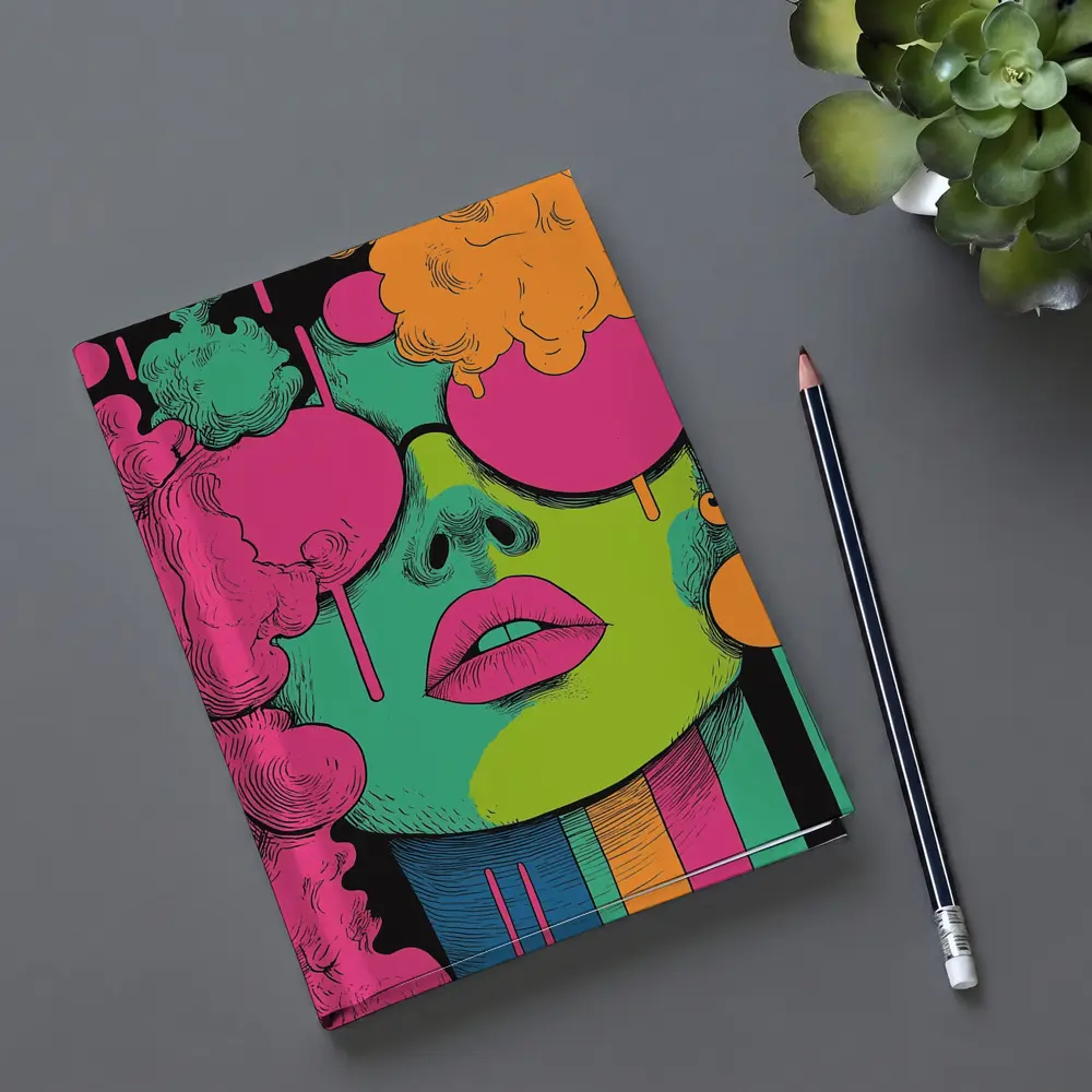 Pop Art Woman Face Neon Colors Illustration – Notebooks