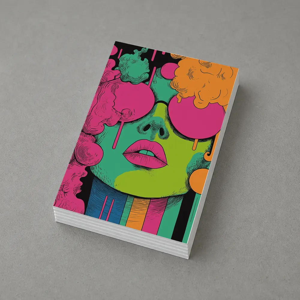 Pop Art Woman Face Neon Colors Illustration – Postcards