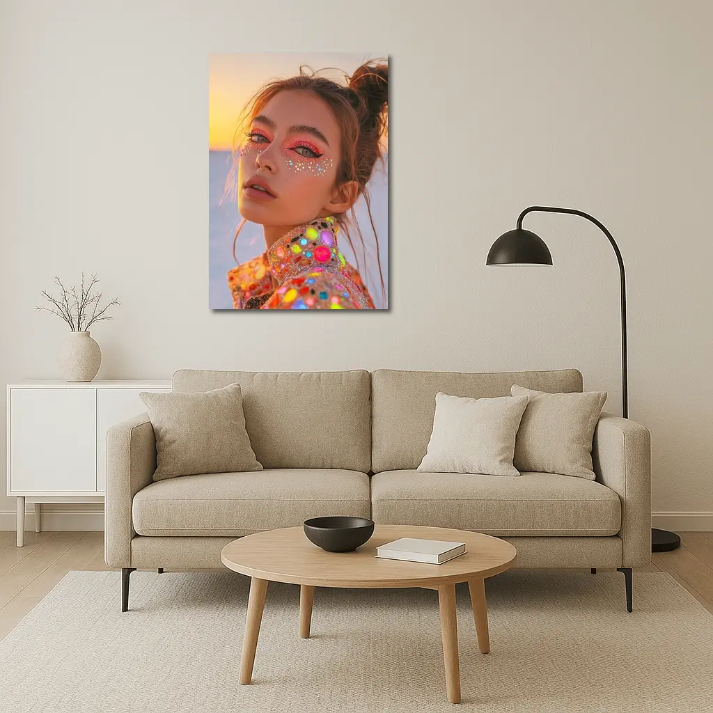 Festival Makeup Woman Gems Sunset Desert – Wall Art