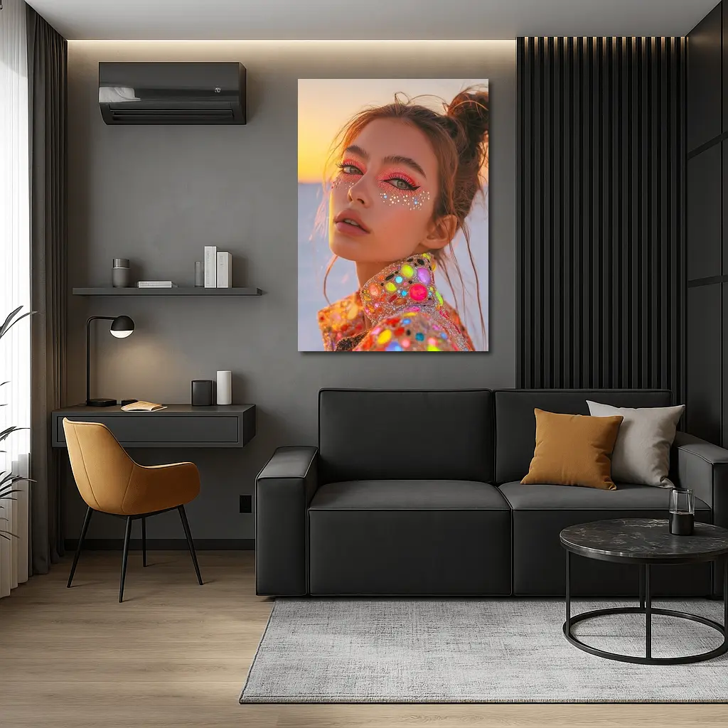 Festival Makeup Woman Gems Sunset Desert – Wall Art