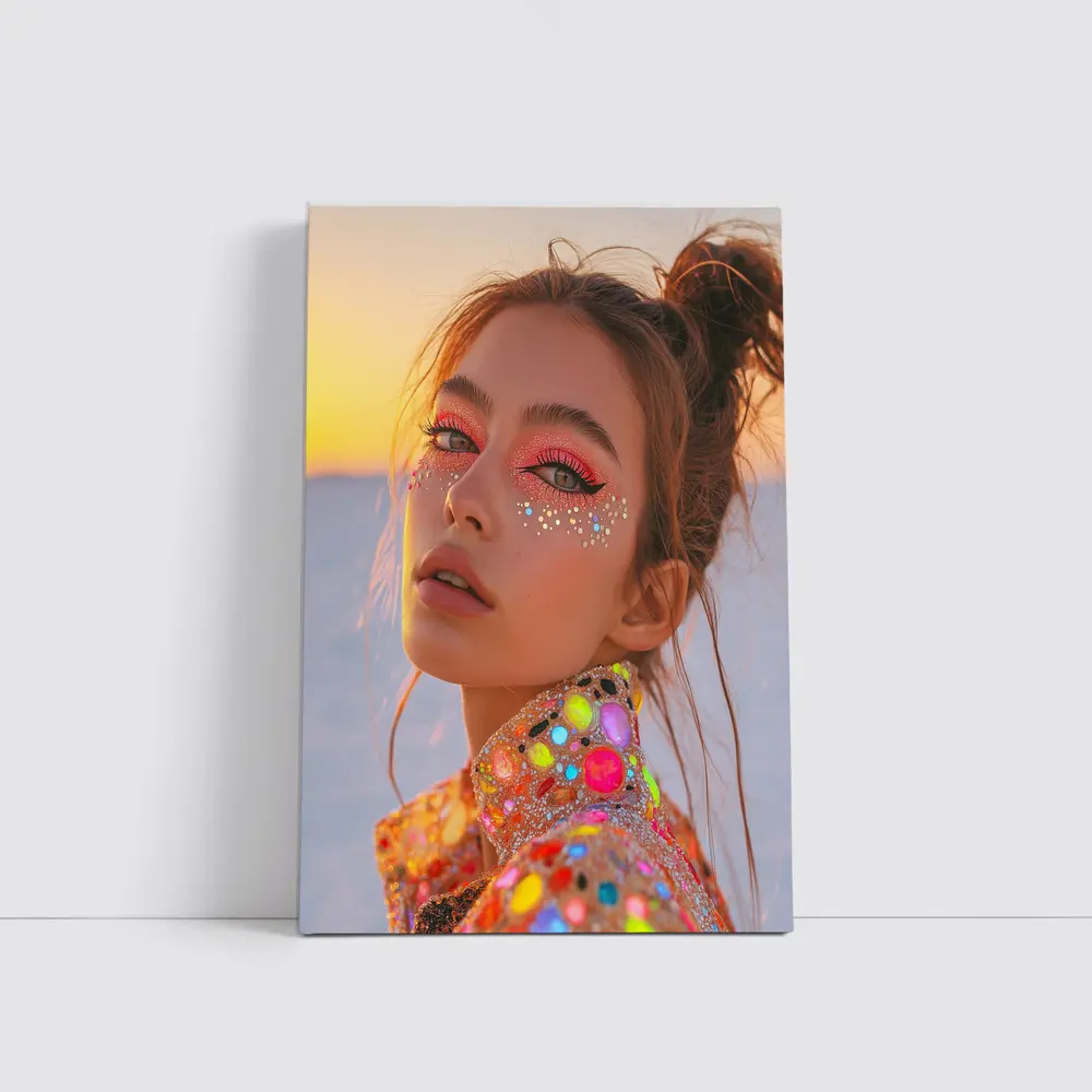 Festival Makeup Woman Gems Sunset Desert – Wall Art