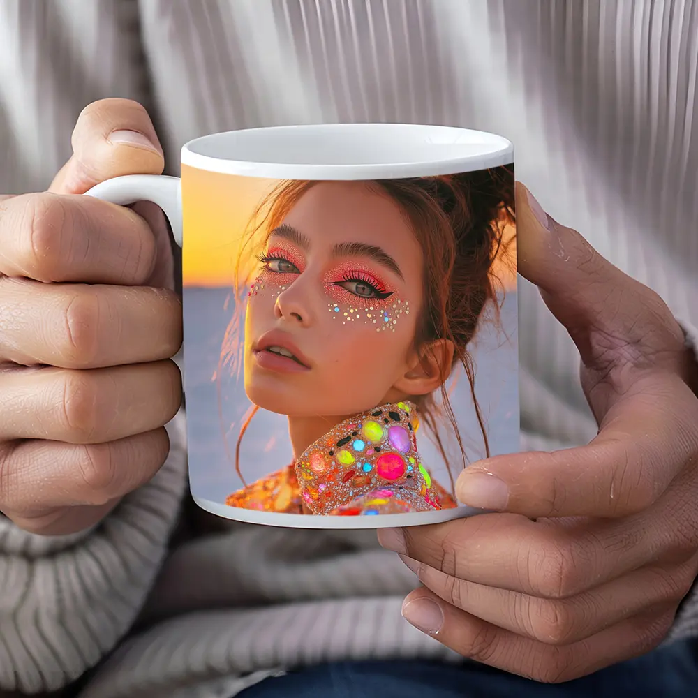 Festival Makeup Woman Gems Sunset Desert – Mugs