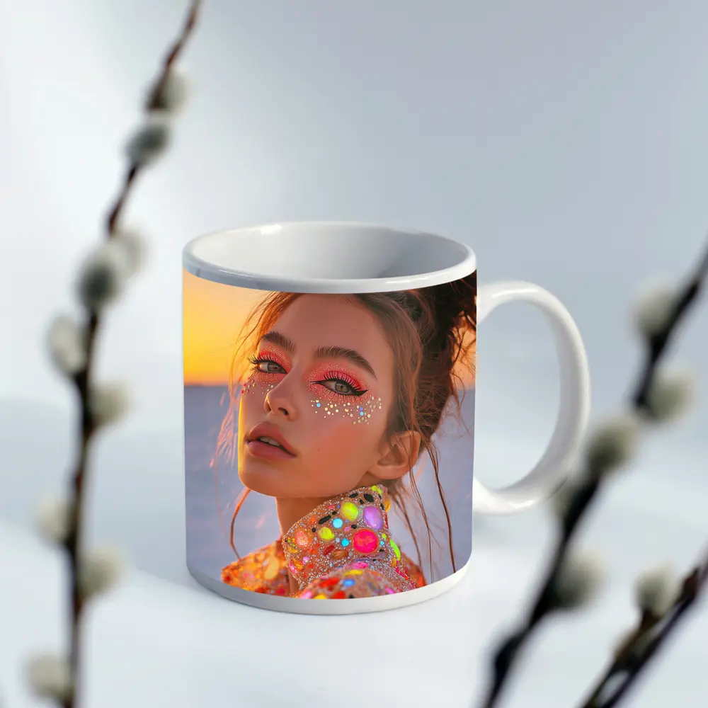 Festival Makeup Woman Gems Sunset Desert – Mugs