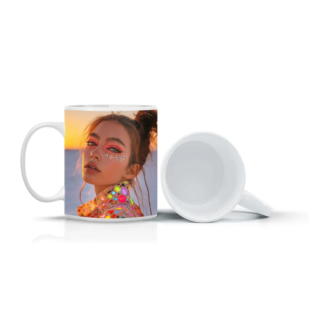 Festival Makeup Woman Gems Sunset Desert – Mugs